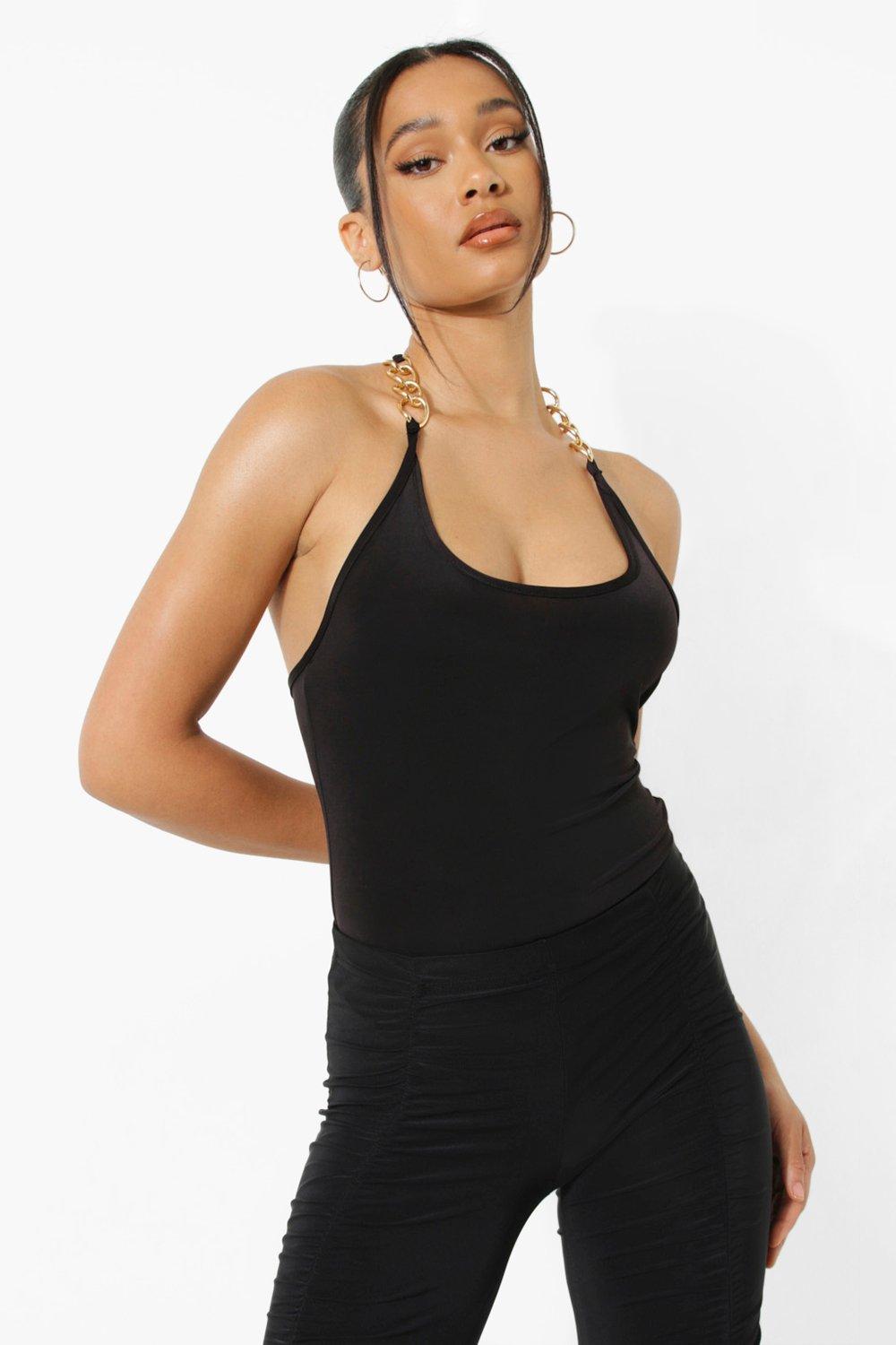 Chain Detail Halter Neck Bodysuit | boohoo
