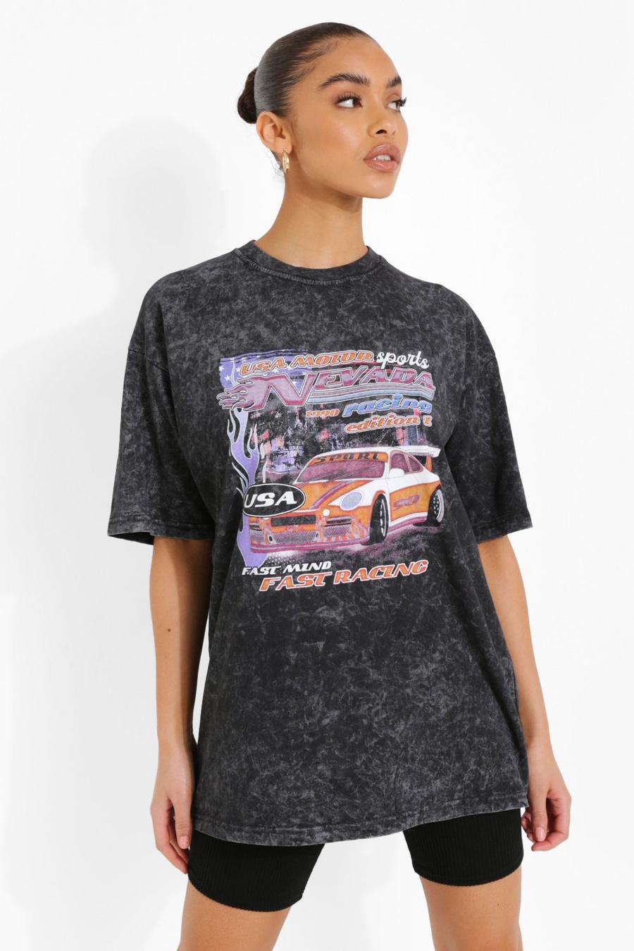 T-shirt a lavaggio acido con scritta Nevada Racing, Canna di fucile image number 1