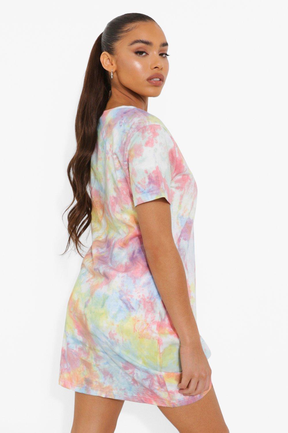 multi tie dye t shirt dress