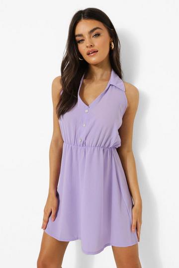 Sleeveless Collared Shirt Dress lilac