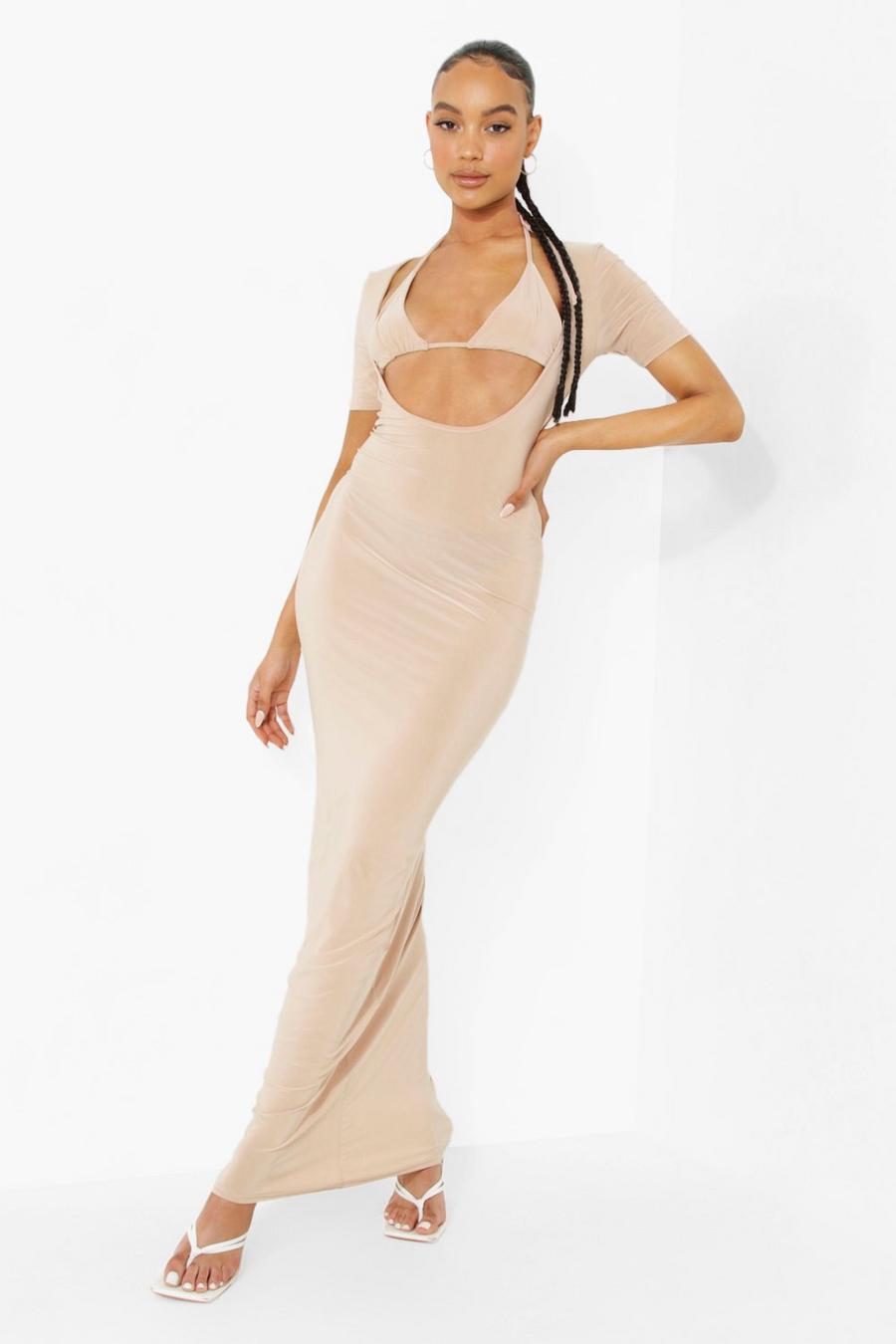 Stone Slinky Bralet Cut Out Maxi Dress image number 1