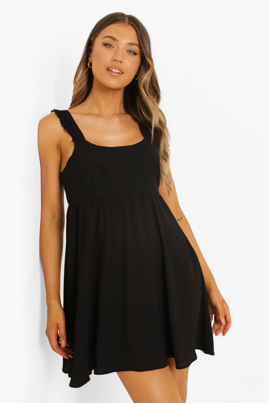 Black Ruffle Strappy Smock Dress image number 1