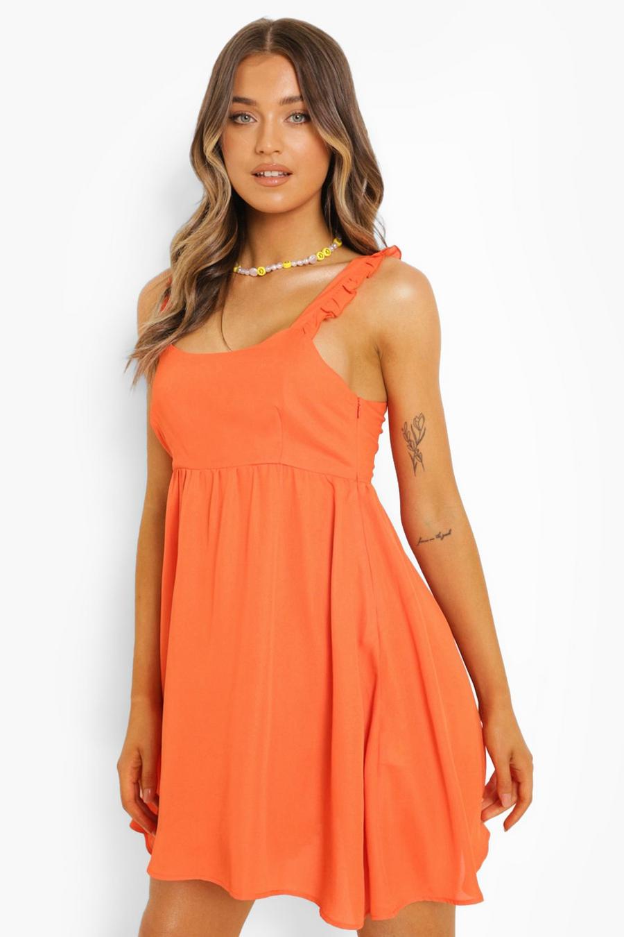 Smok-Kleid mit Rüschen, Orange image number 1