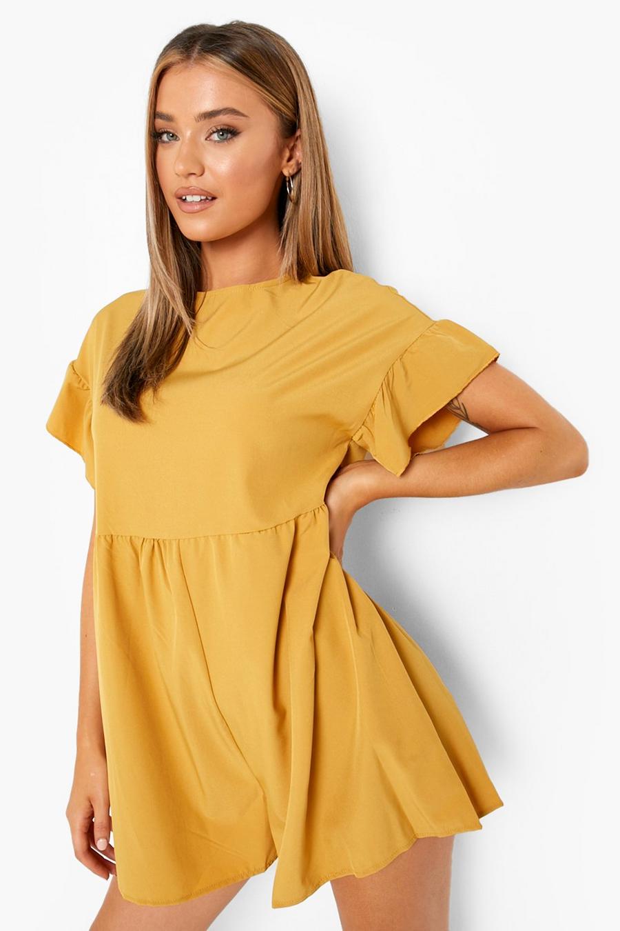 Mustard Frill Sleeve Smock Playsuit image number 1