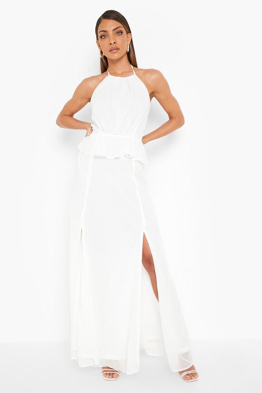 White Geplooide Maxi Jurk Met Ruches Taille image number 1