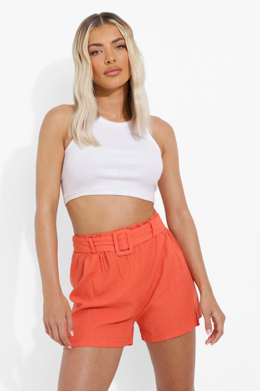 Orange Linen Belted Shorts image number 1
