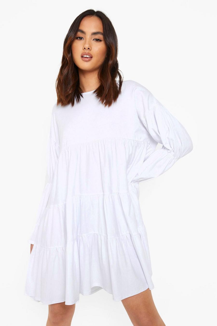White Tiered Flared Sleeve Smock Dress image number 1