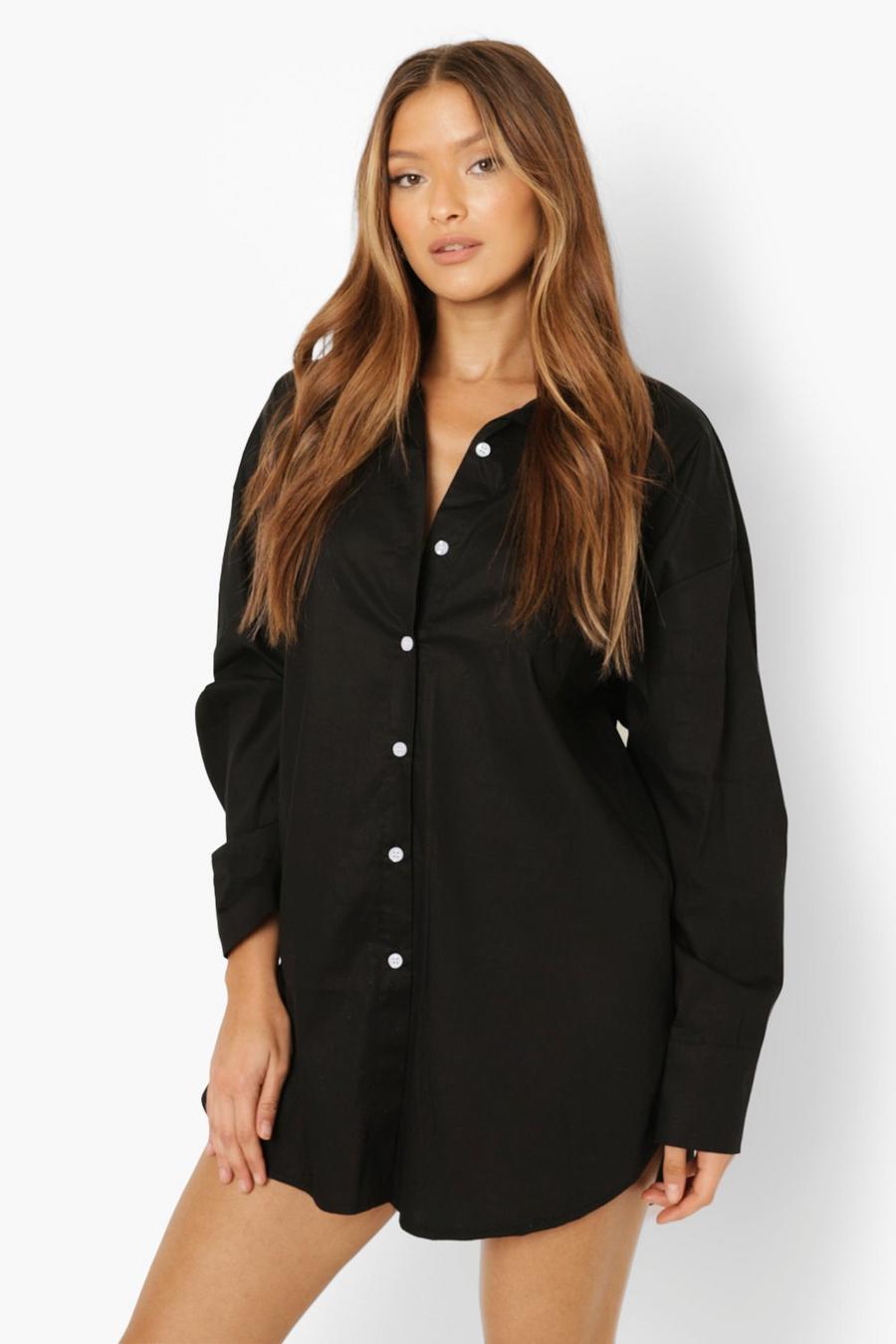 Black Cotton Oversized Shirt Dress image number 1