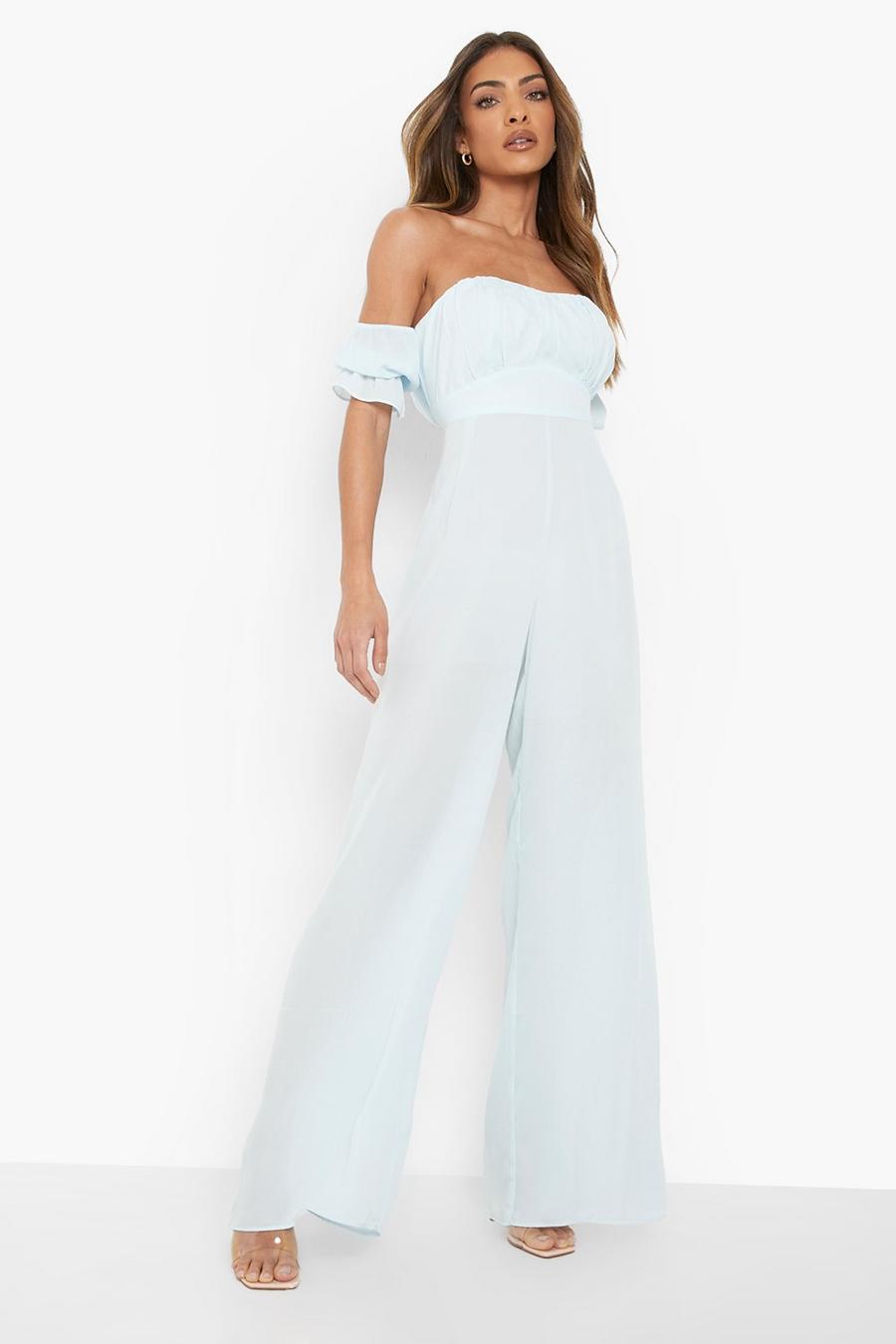 Light blue Wide Leg Jumpsuit Met Open Schouders image number 1