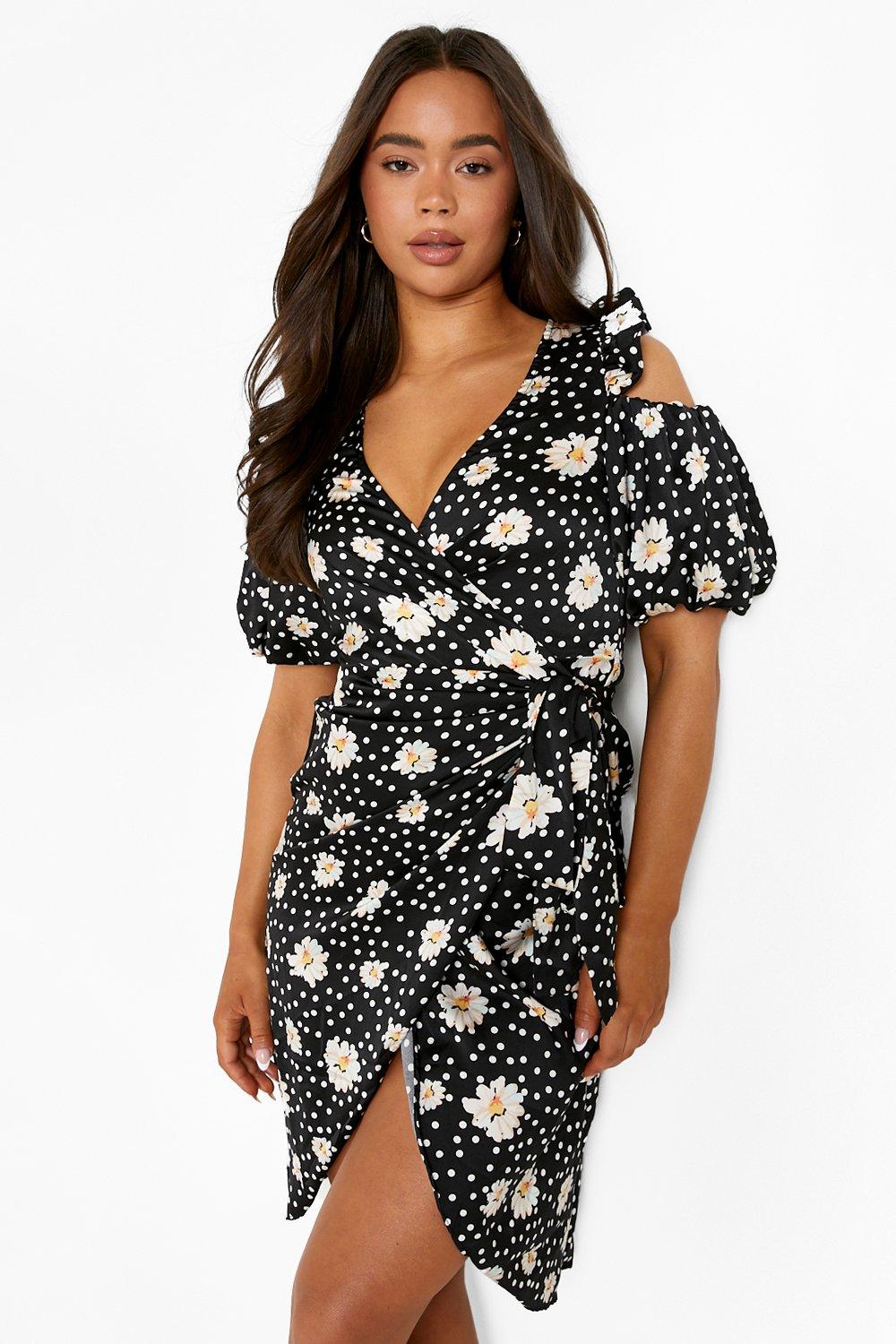 Mixed Print Wrap Front Midi Dress boohoo