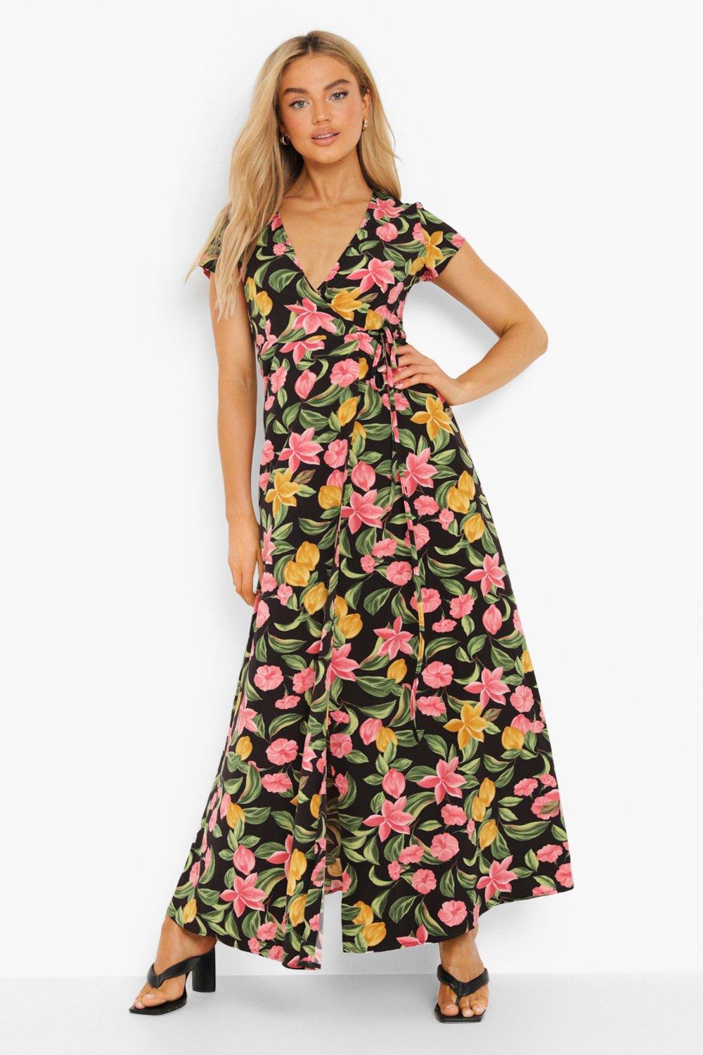 Floral Wrap Front Maxi Dress | Boohoo ...