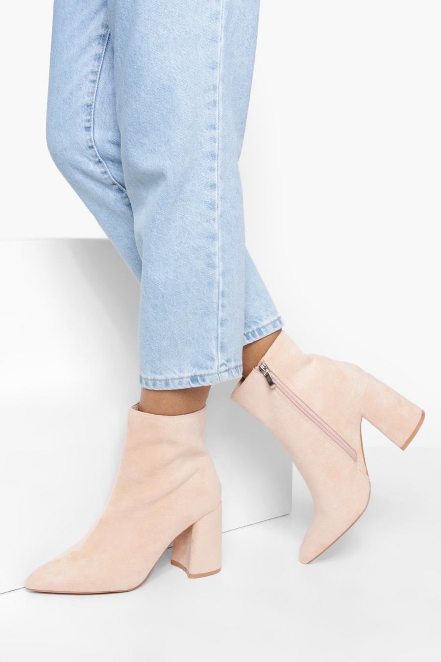 Nude Wide Fit Block Heel Pointed Boots