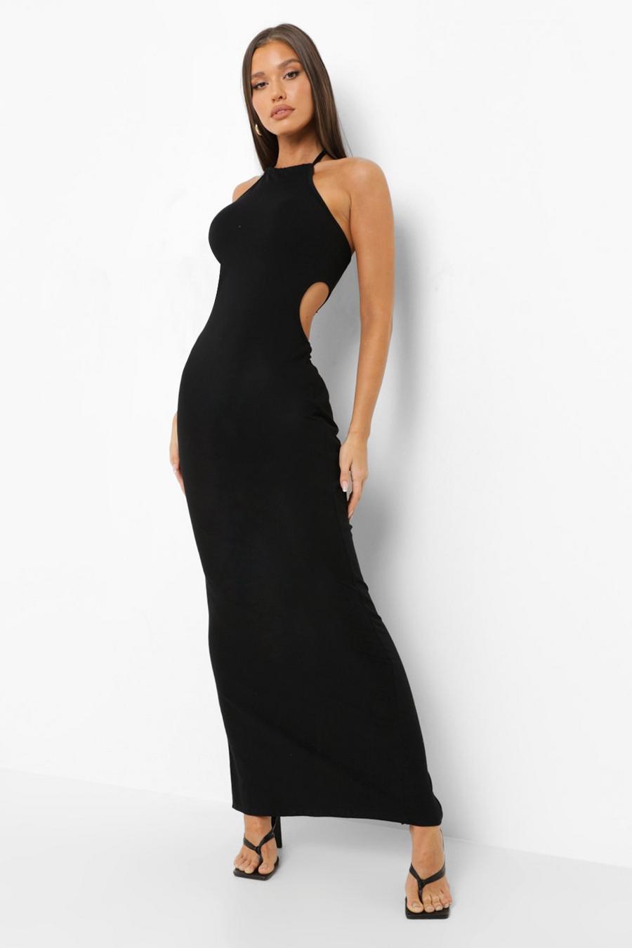 Black Strappy Racer Neck Cut Out Maxi Dress image number 1