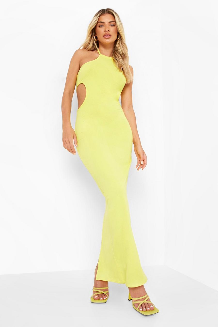 Yellow Strappy Racer Neck Cut Out Maxi Dress image number 1