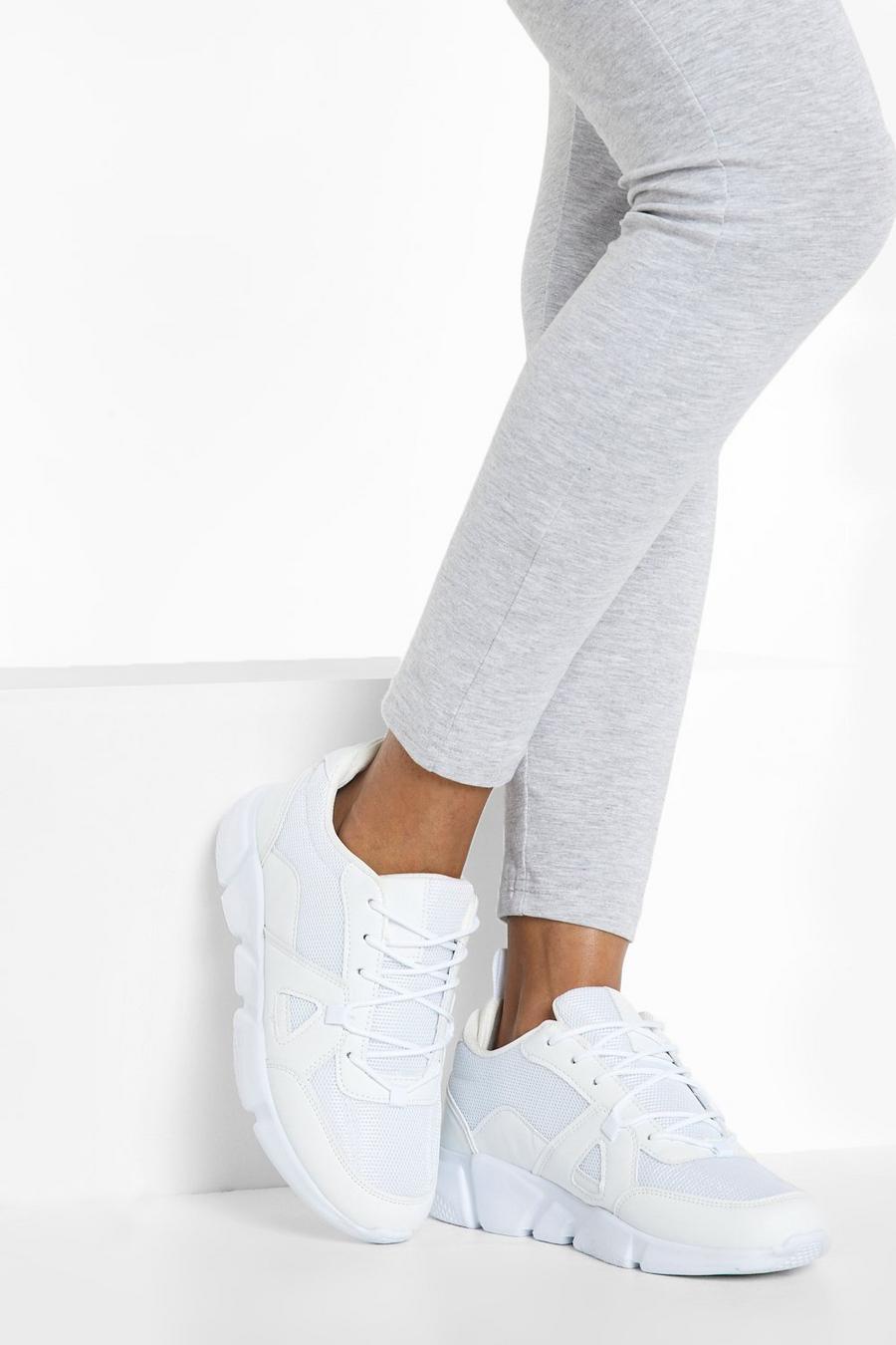 White Wide Width Panelled Chunky Sneakers image number 1