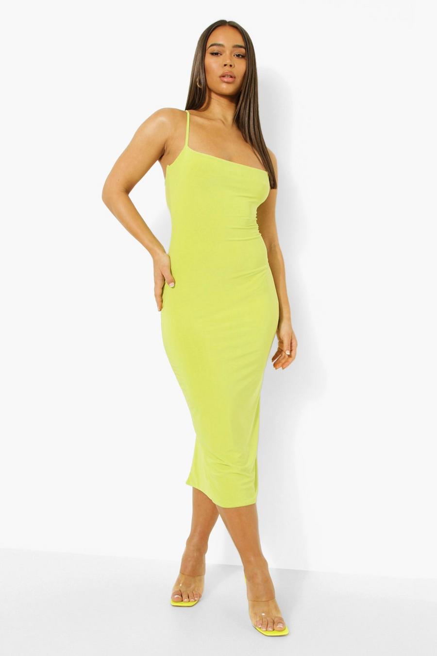Lime yellow Slinky Strappy Low Back Midaxi Dress image number 1