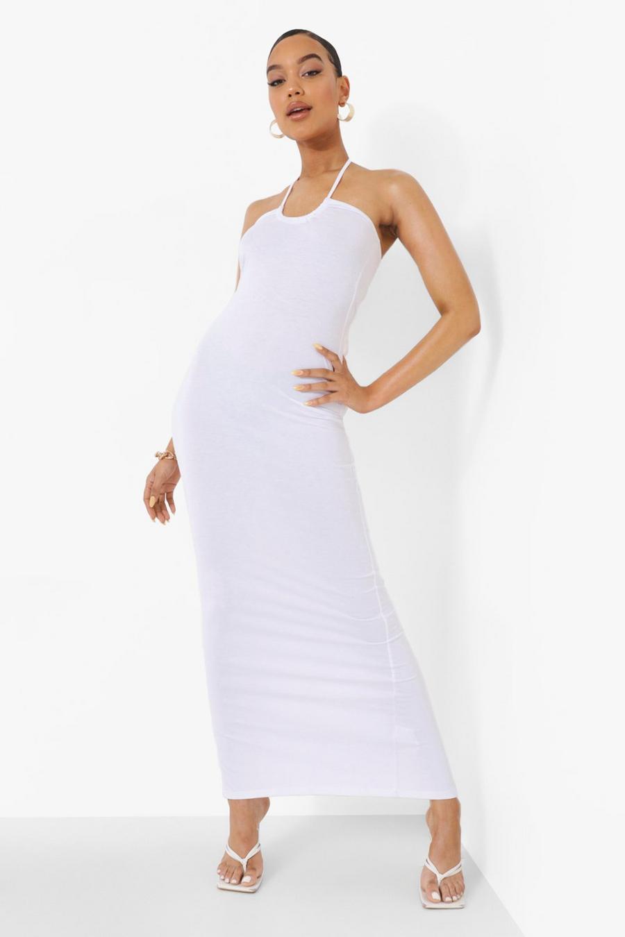 White weiß Strappy Halterneck Maxi Dress