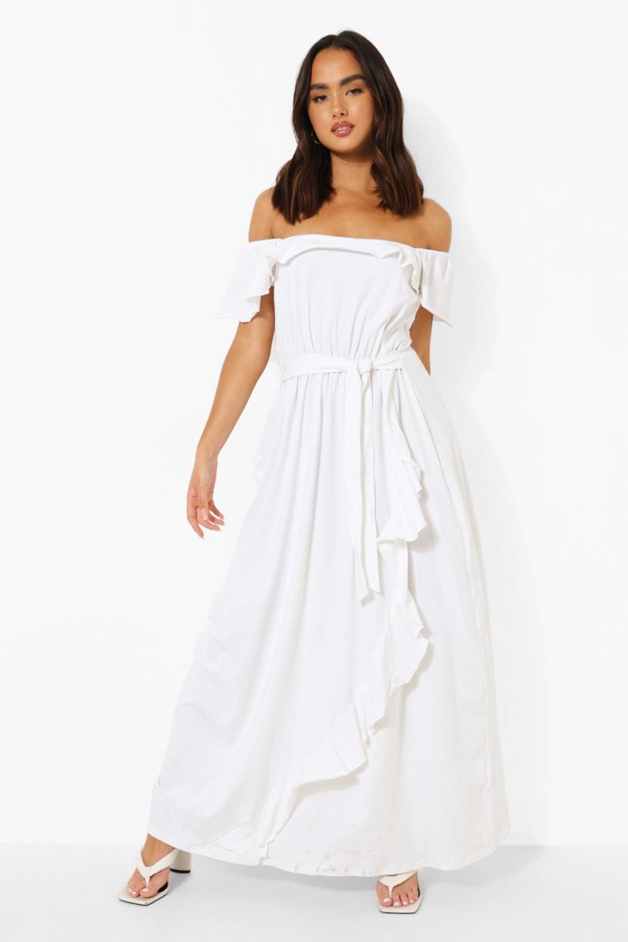 White Ruffle Tie Detail Maxi Dress image number 1