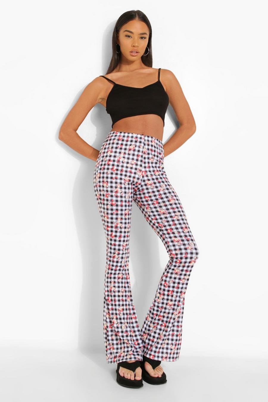 Black Ditsy Floral Gingham Flare Trouser image number 1