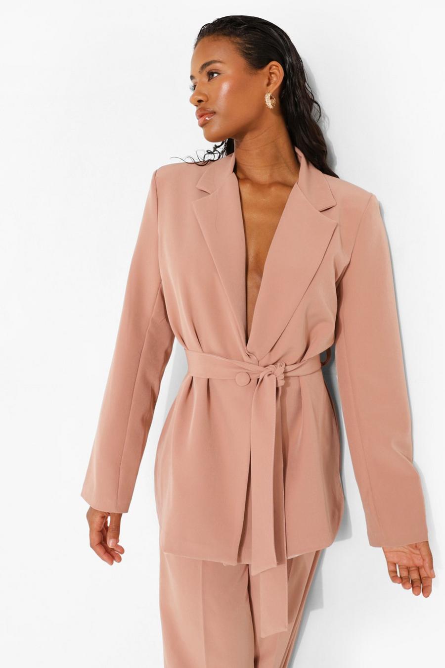 Nude Tie Waist Tailored Fitted Blazer image number 1