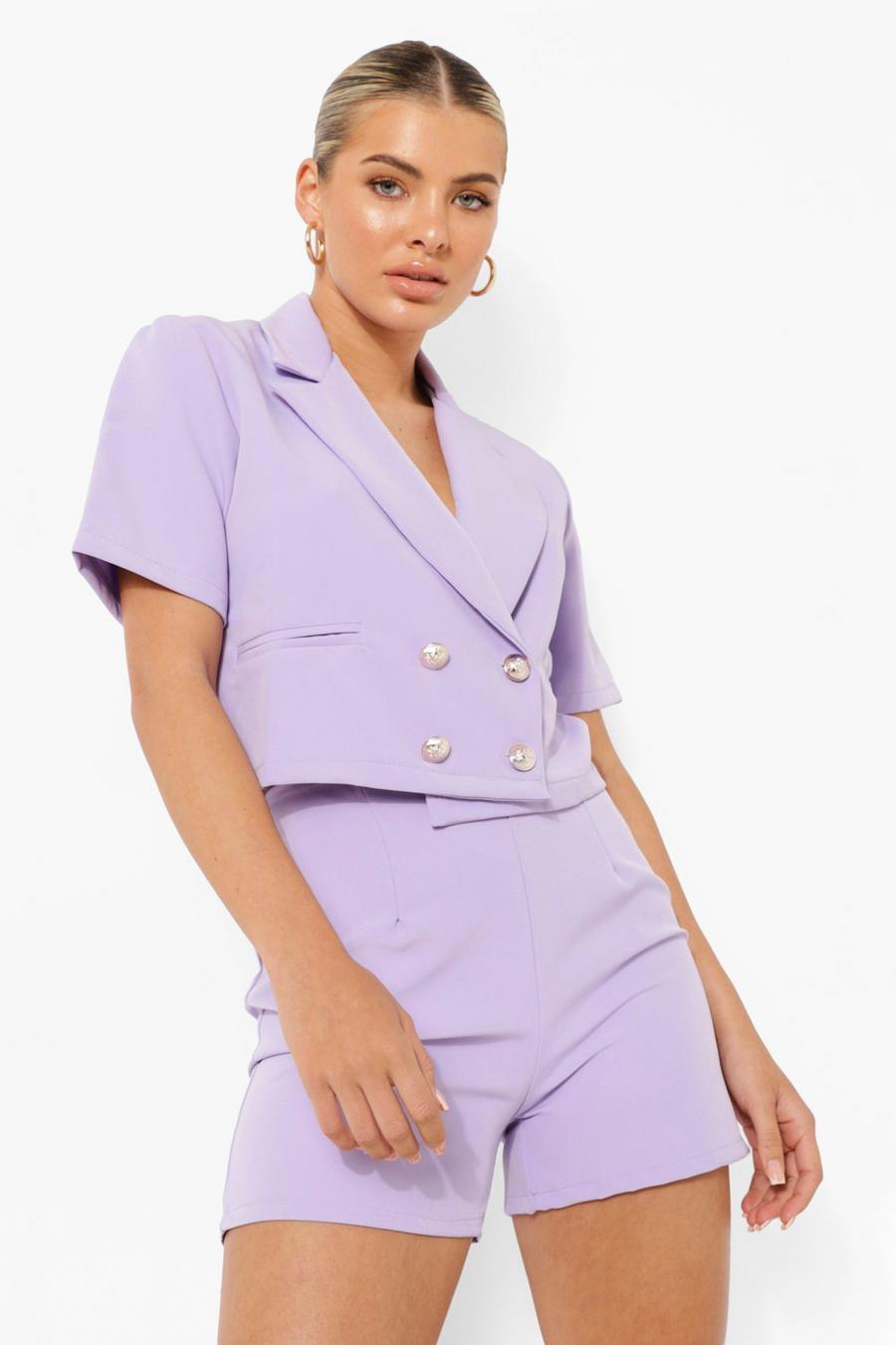 Lilac purple Double Breasted Cropped Tailored Blazer image number 1