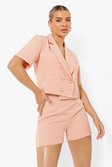 Peach Double Breasted Cropped Tailored Blazer