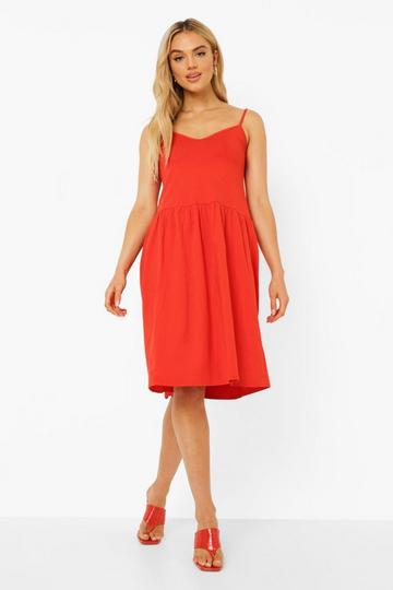 Strappy V Neck Midi Smock Dress red