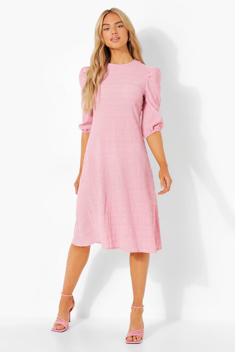 Rose Crinkle Puff Sleeve Midi Dress image number 1