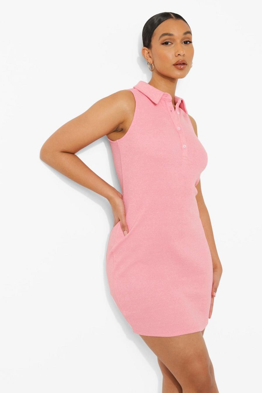 Pink Premium Rib Collared Sleeveless Mini Dress image number 1