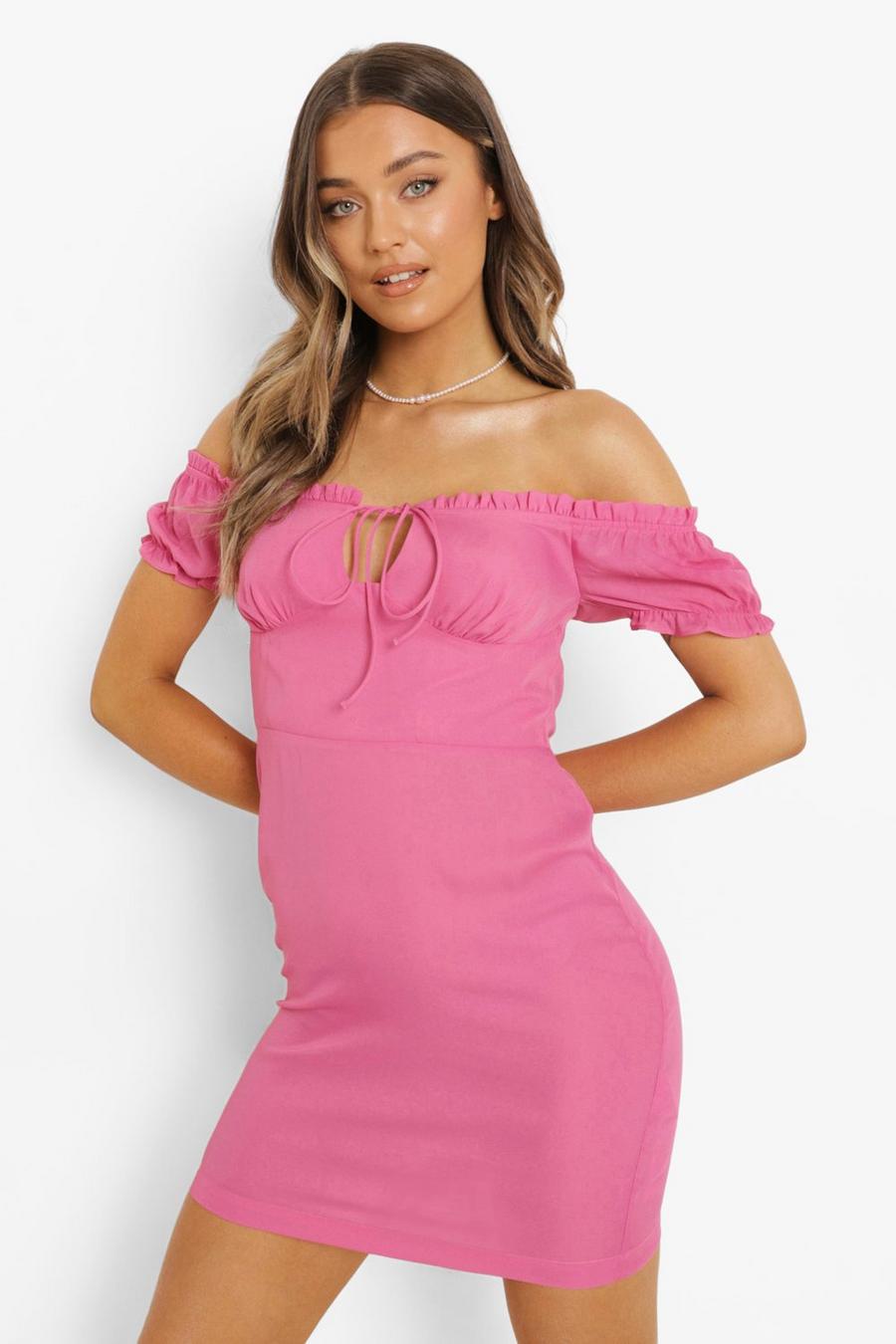 Pink Bardot Tie Front Mini Dress image number 1