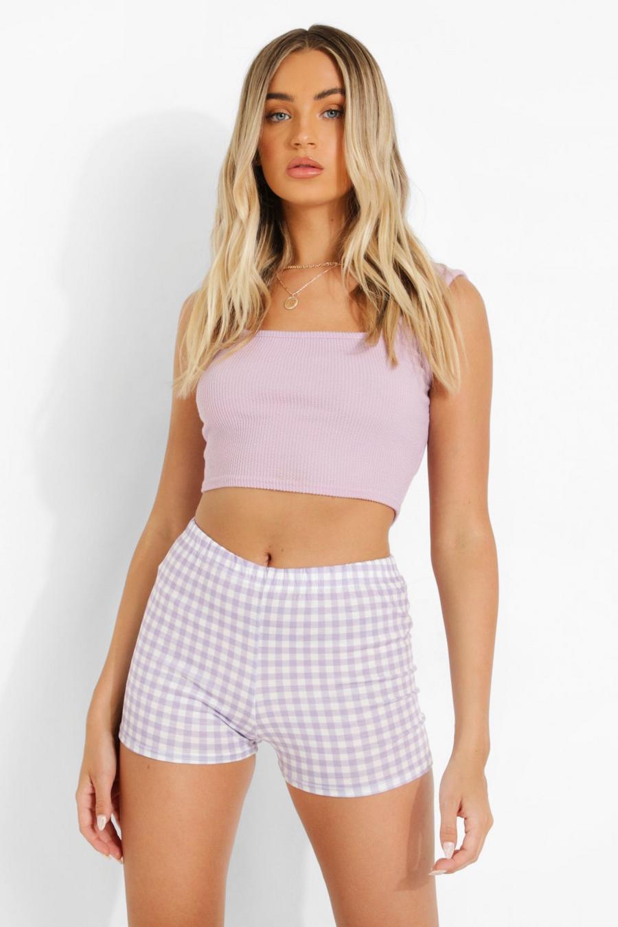 Lilac Gingham Shorter Cycling Shorts image number 1