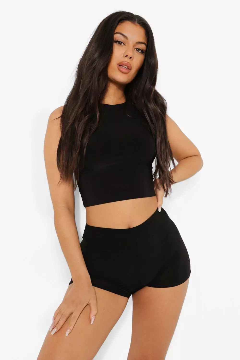 Black slinky shorts hot sale