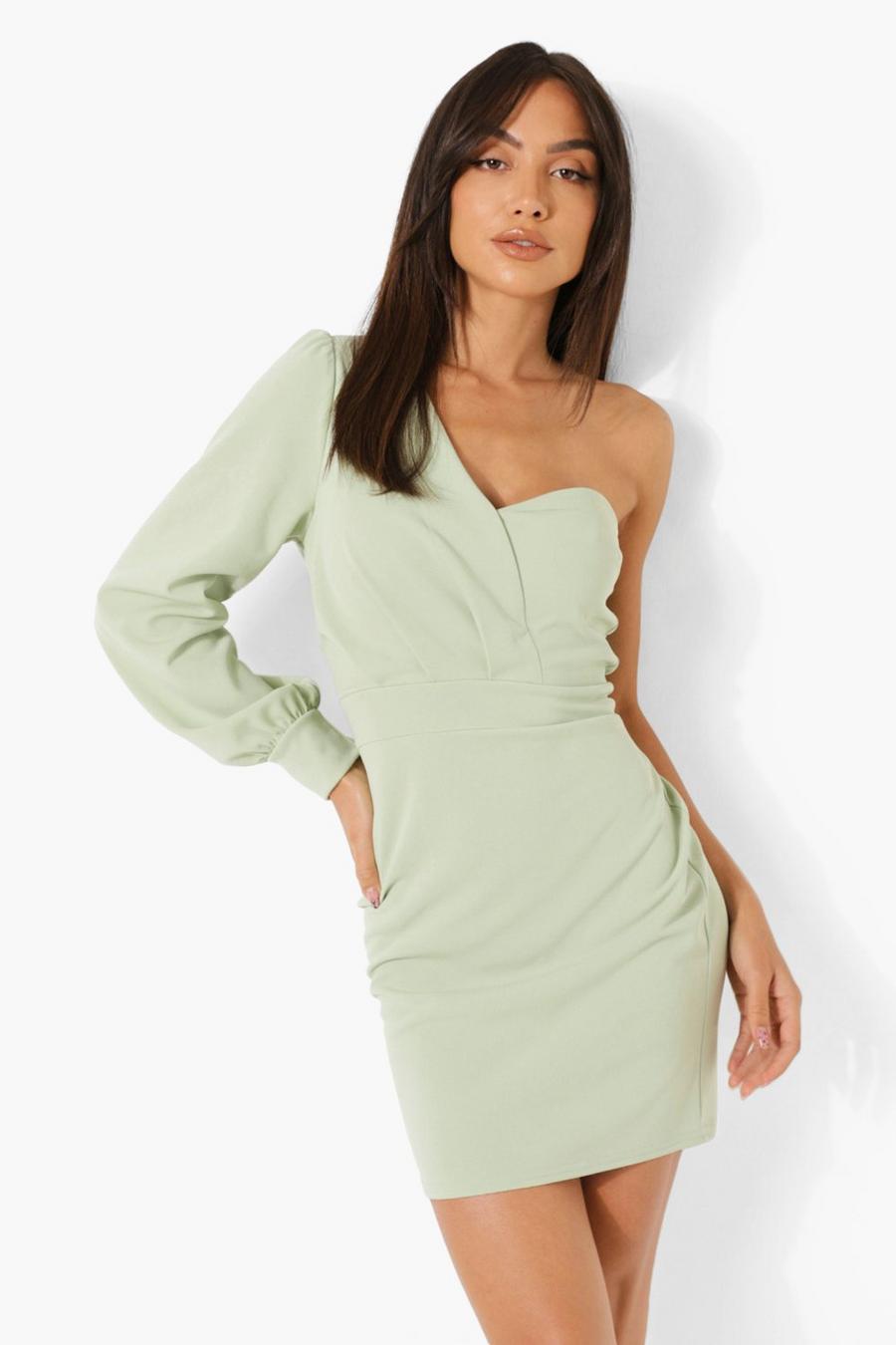 Sage grön One Shoulder Mini Bodycon Dress