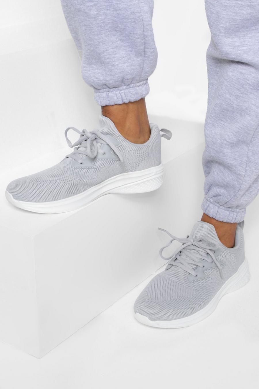 Scarpe da ginnastica in maglia con logo, Grey grigio