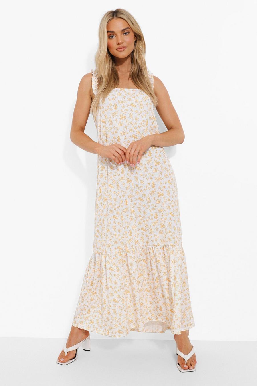 Yellow Ditsy Floral Ruffle Maxi Dress image number 1