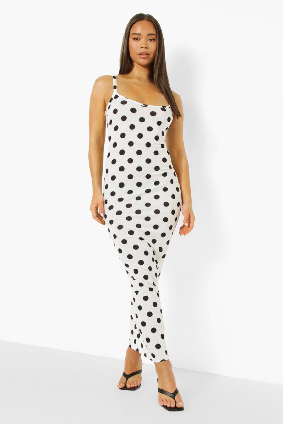 White Polka Dot Strappy Maxi Dress image number 1