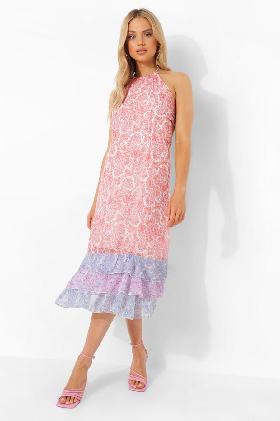 Coral pink Floral Ruffle Hem Maxi Dress