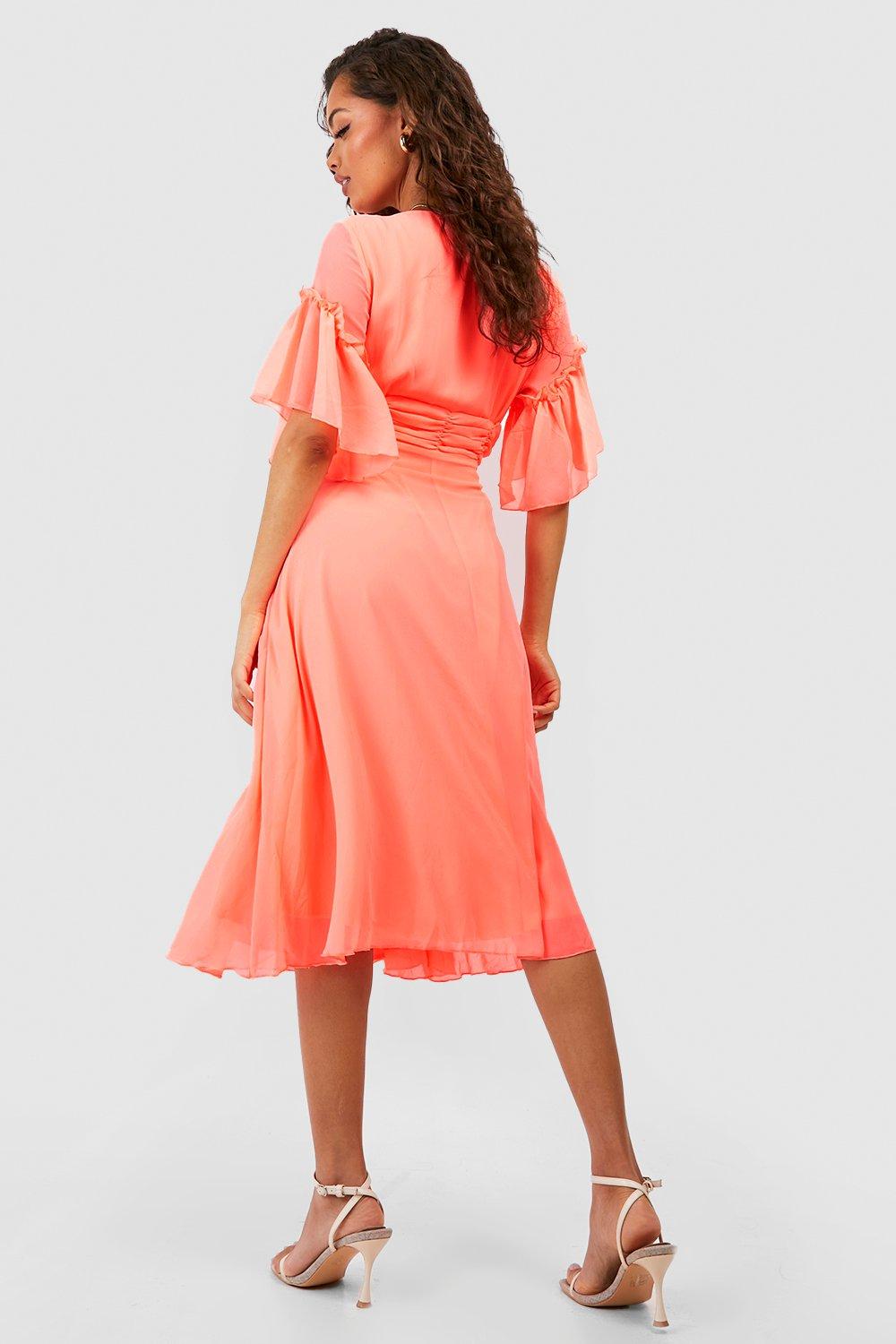 Coral pleated 2024 midi dress