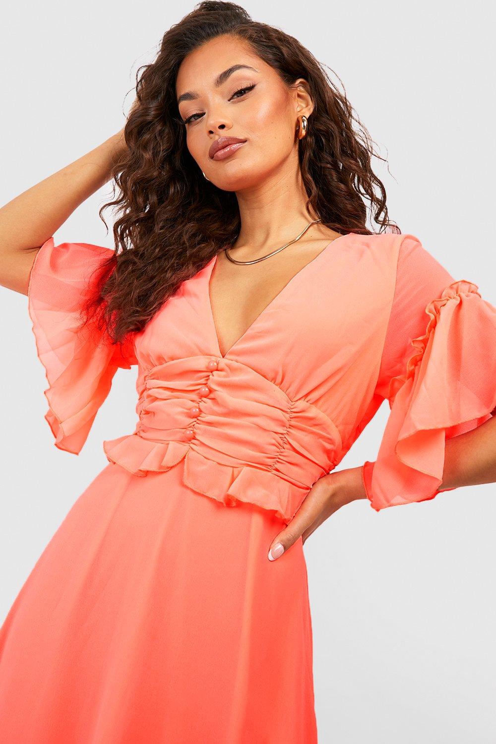 Coral ruffle clearance dress