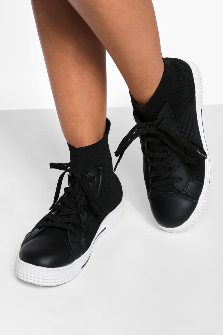 Black Knitted High Top Sneakers image number 1