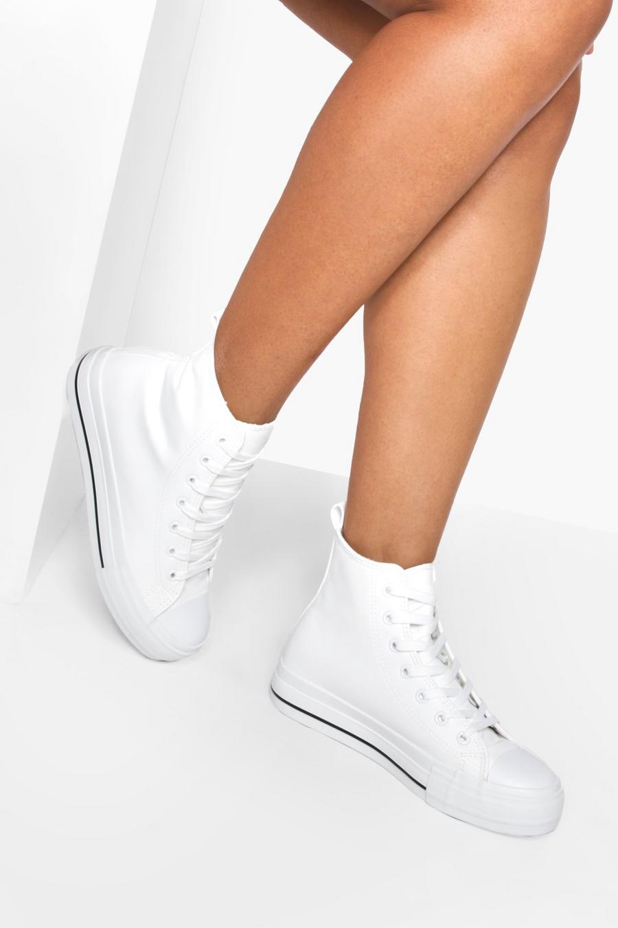 Zapatillas deportivas altas de cuero sintético con cordones cruzados, White image number 1