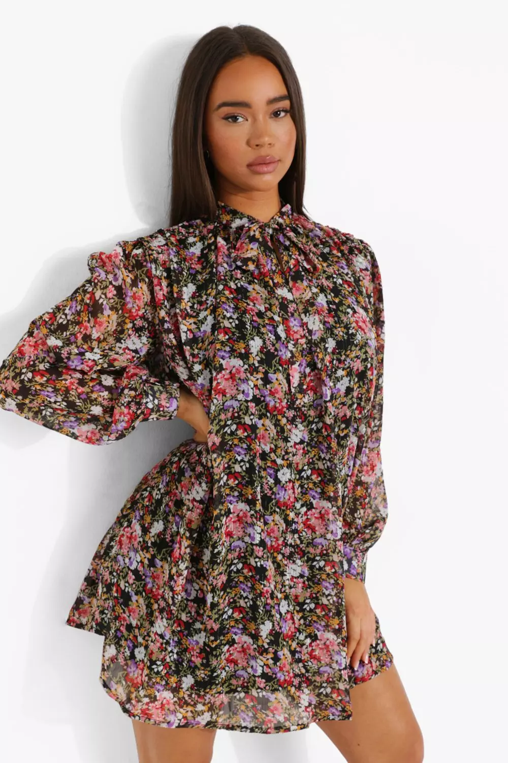 1901 long sleeve ruffle best sale detail shirtdress