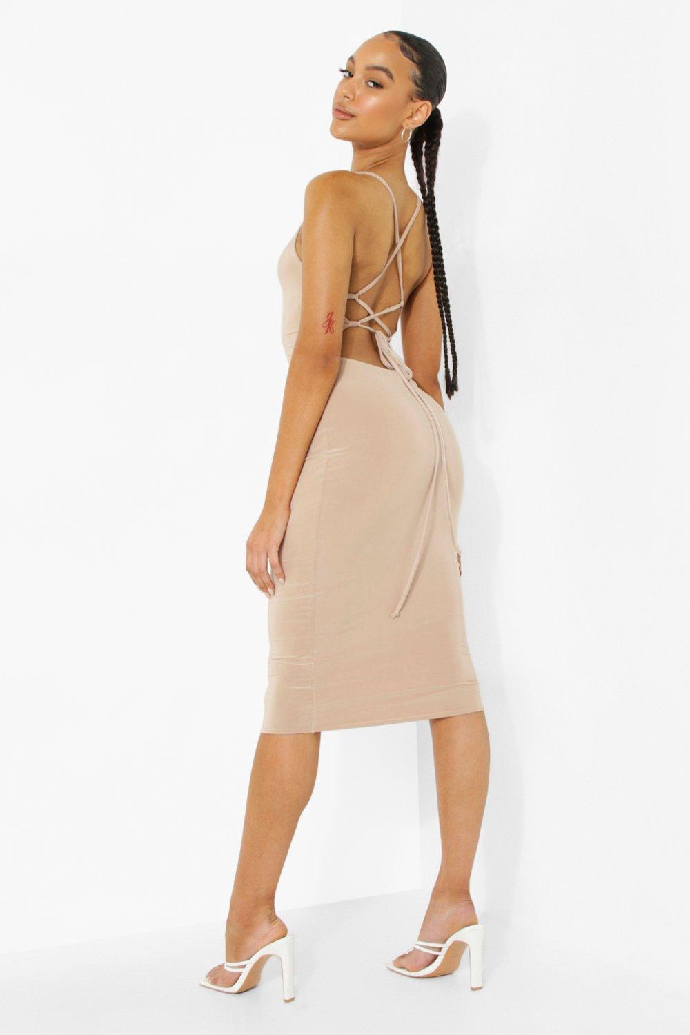 Slinky Strappy Back Bodycon Midi Dress boohoo