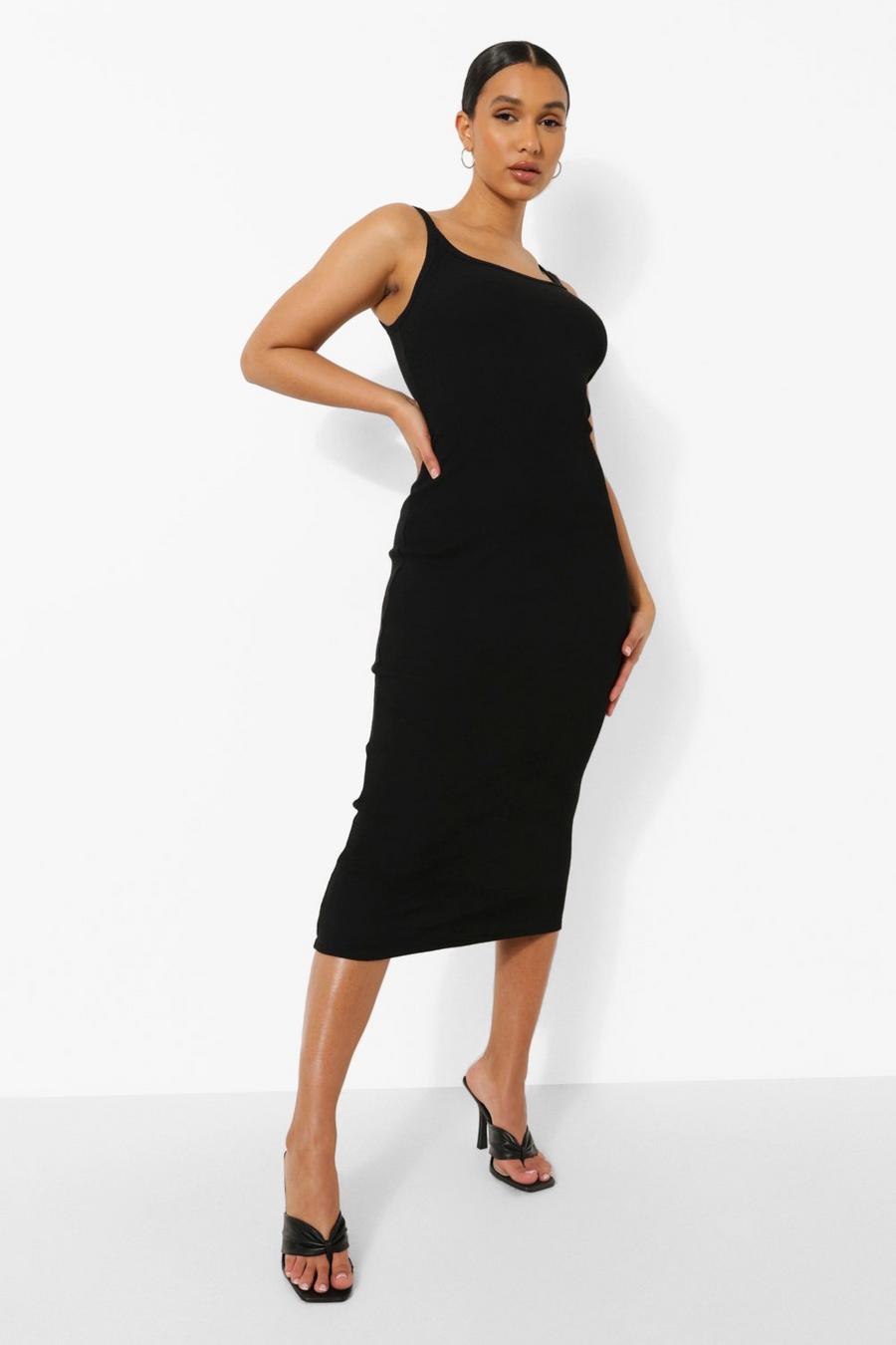 Black Premium Rib Double Strap Midaxi Dress image number 1