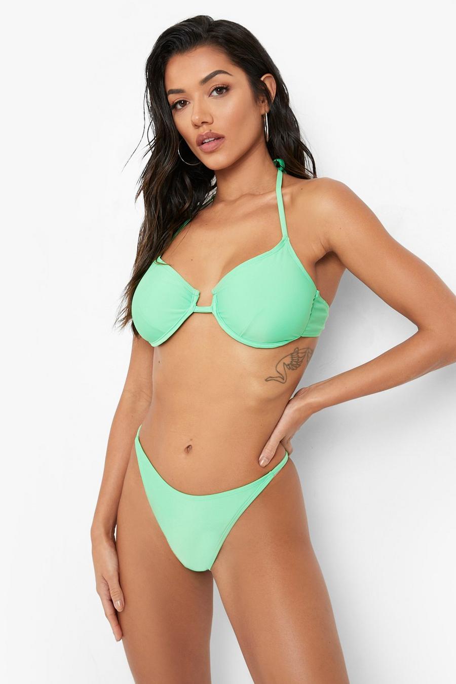 Green Recycled Under Wire Halter Bikini Top