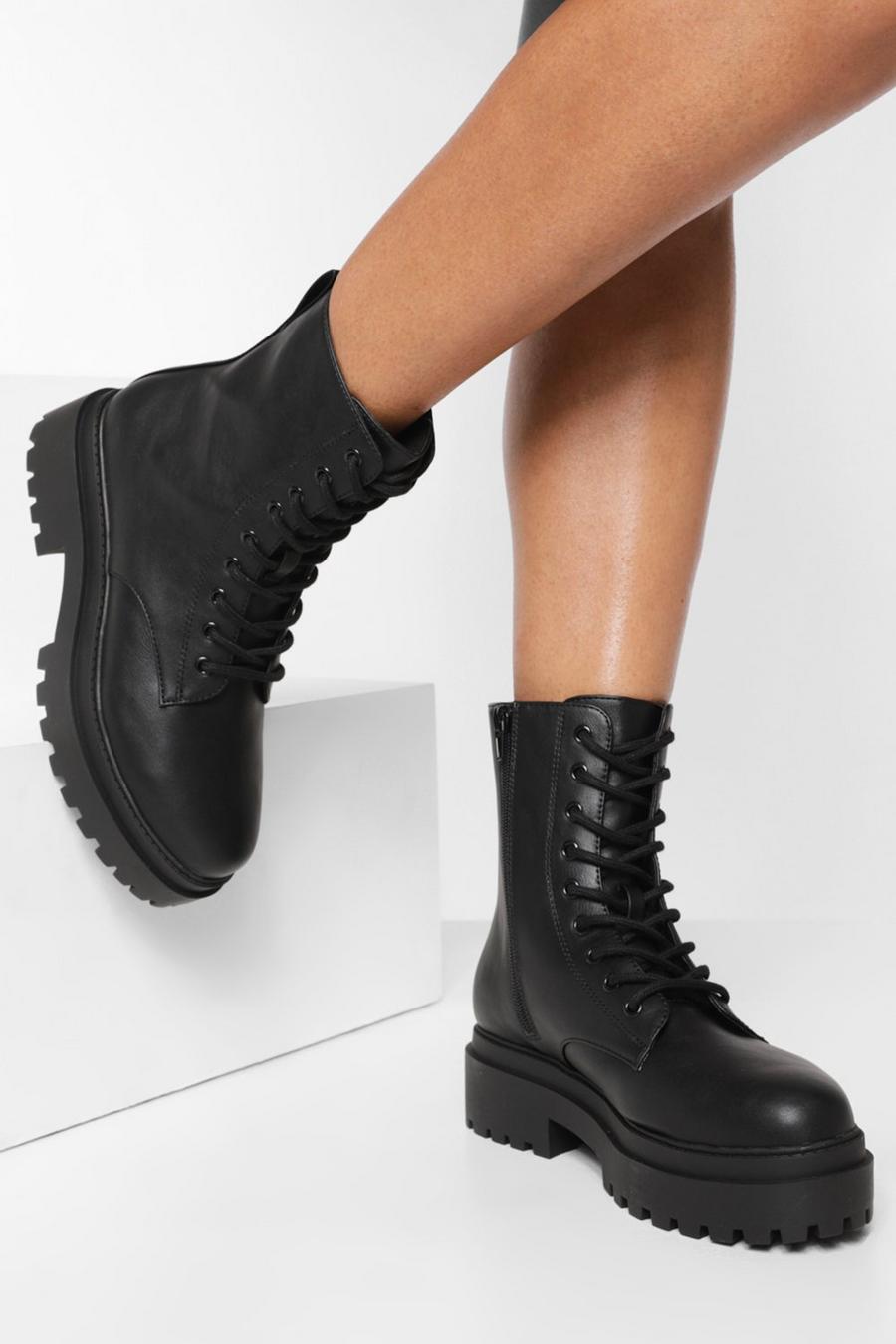 Black noir Chunky Cleated Hiker Boots image number 1
