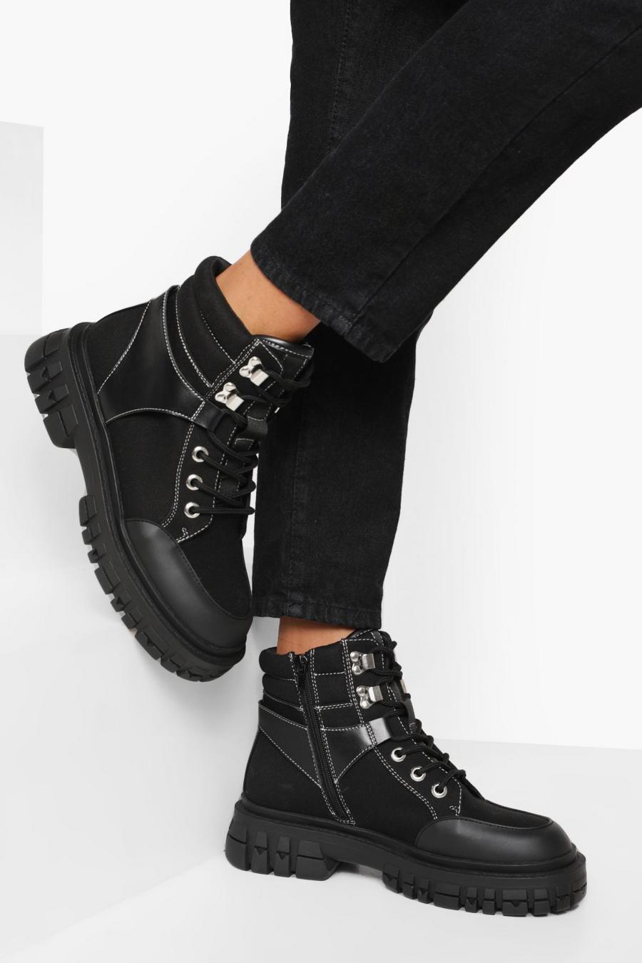 Black Chunky Hiking Boots image number 1