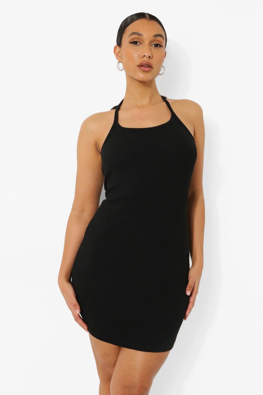 Black Premium Rib Strappy Mini Dress image number 1
