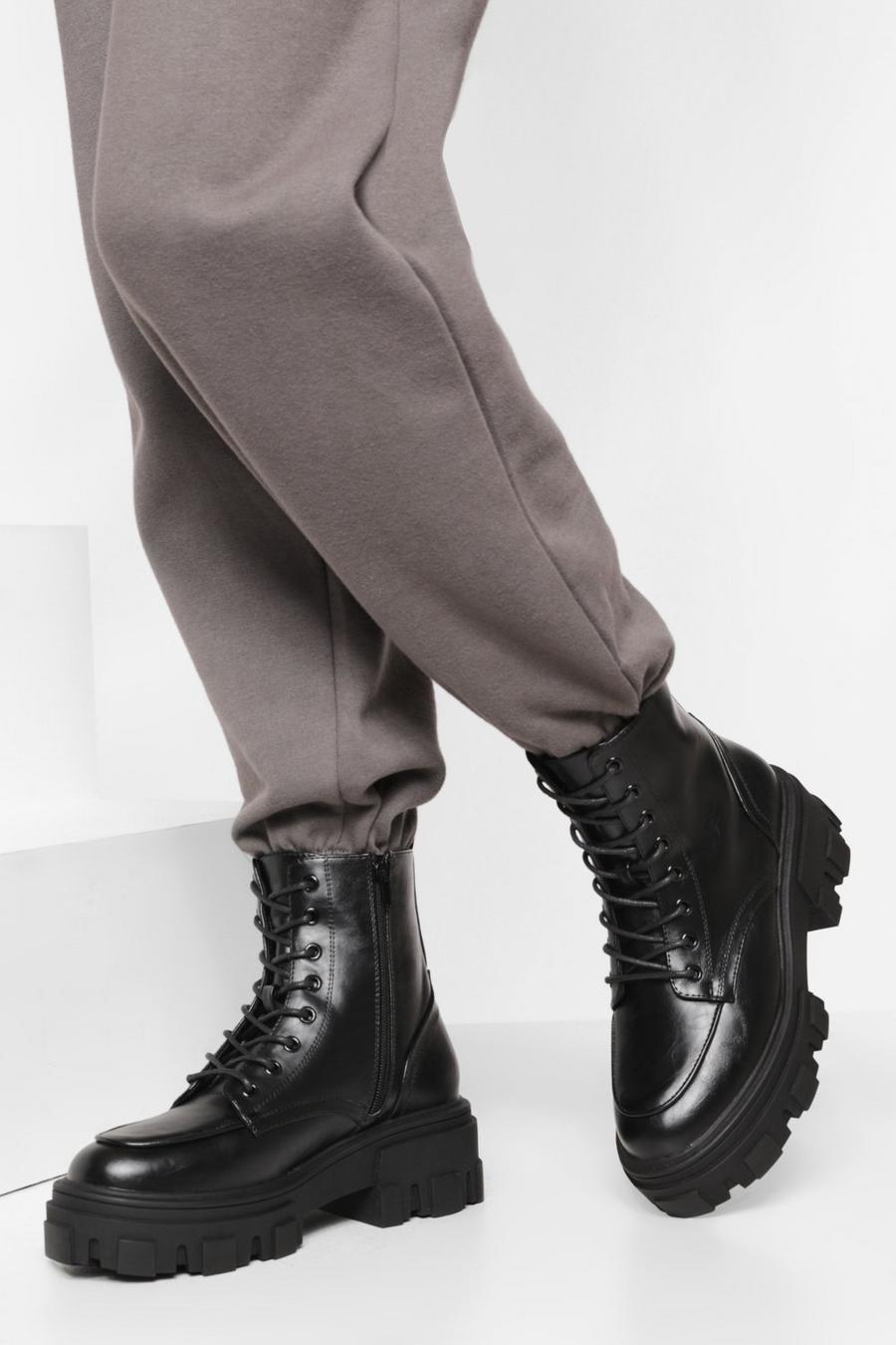 Black Extreme Chunky Sole Combat Boots image number 1