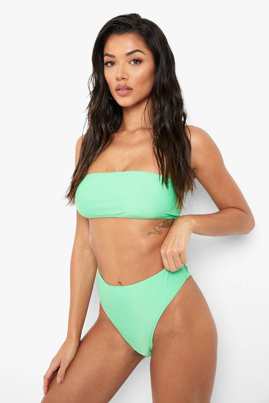 Slip bikini sgambato a vita alta , Green image number 1